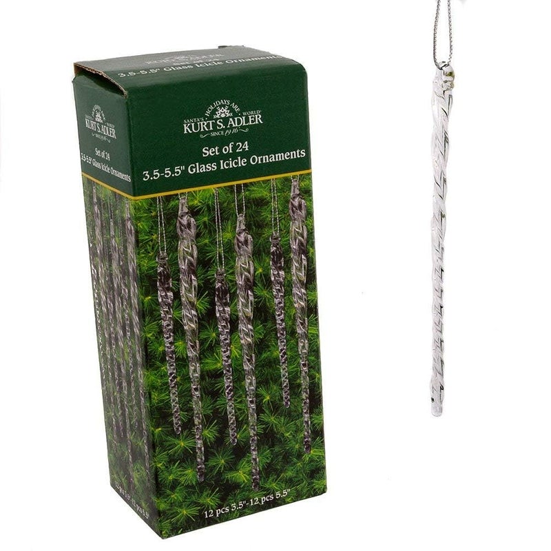 Kurt Adler 3-1/2-Inch-5-1/2-Inch Clear Glass Icicle Ornament Set of 24 Pieces (4) - Image 2